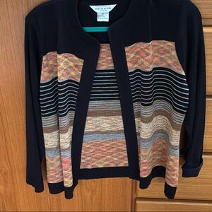 Misook Women's Black and Multicolor Patterned Cardigan M